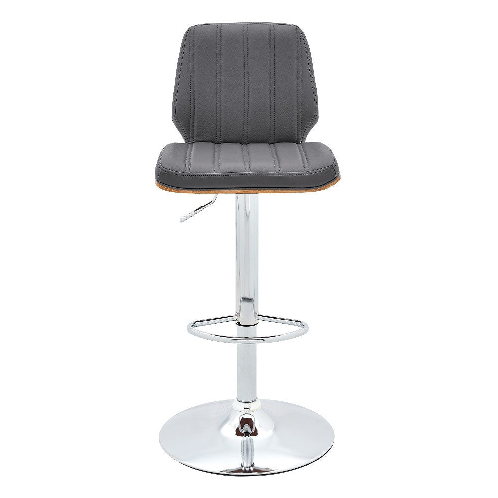 Sabine Adjustable Swivel Gray Faux Leather with Walnut Back and Chrome Bar Stool By Casagear Home BM246076