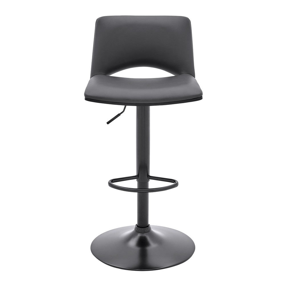 Thierry Adjustable Swivel Gray Faux Leather and Black Metal Bar Stool By Casagear Home BM246077