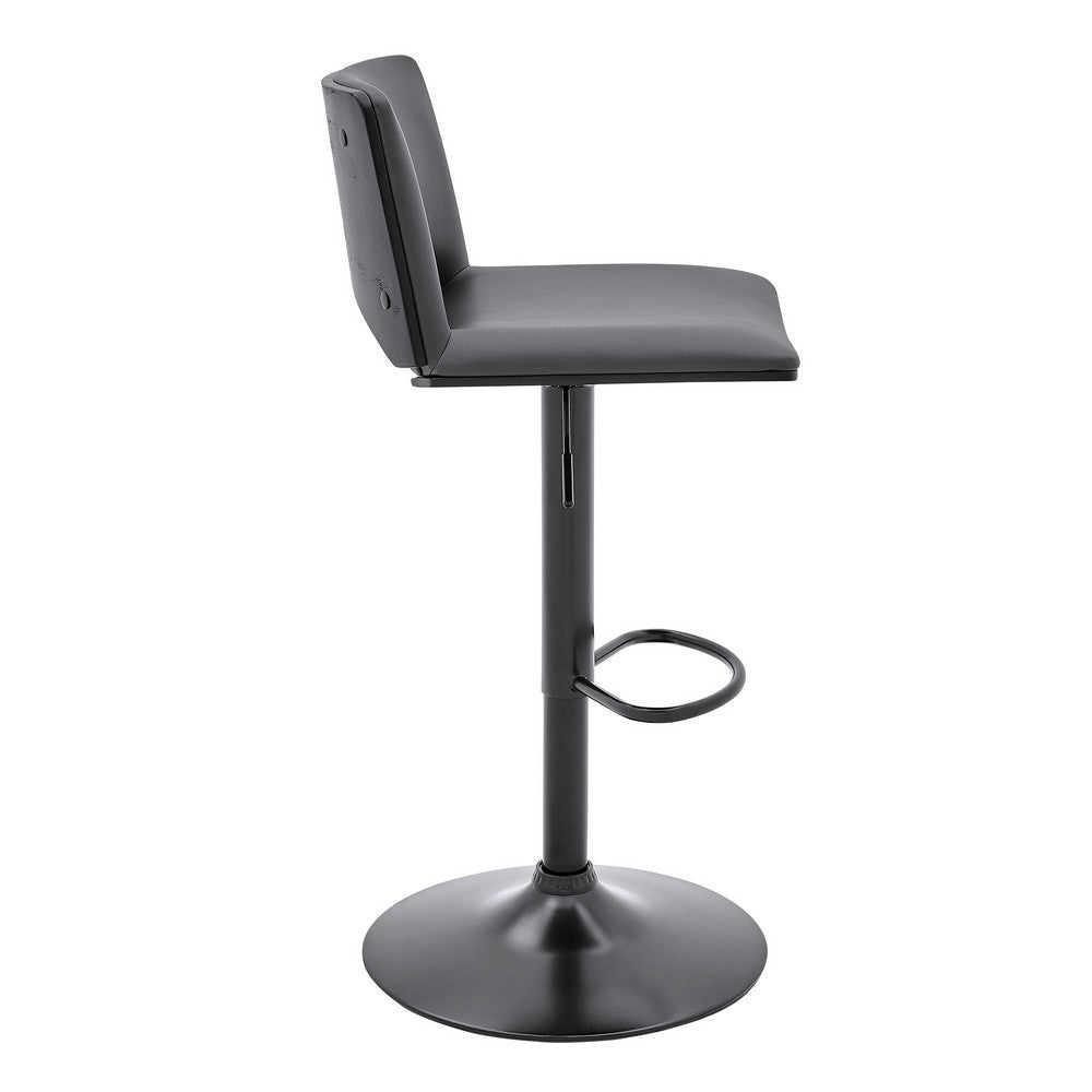 Thierry Adjustable Swivel Gray Faux Leather and Black Metal Bar Stool By Casagear Home BM246077