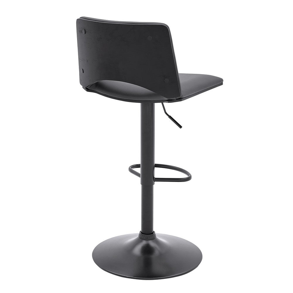 Thierry Adjustable Swivel Gray Faux Leather and Black Metal Bar Stool By Casagear Home BM246077