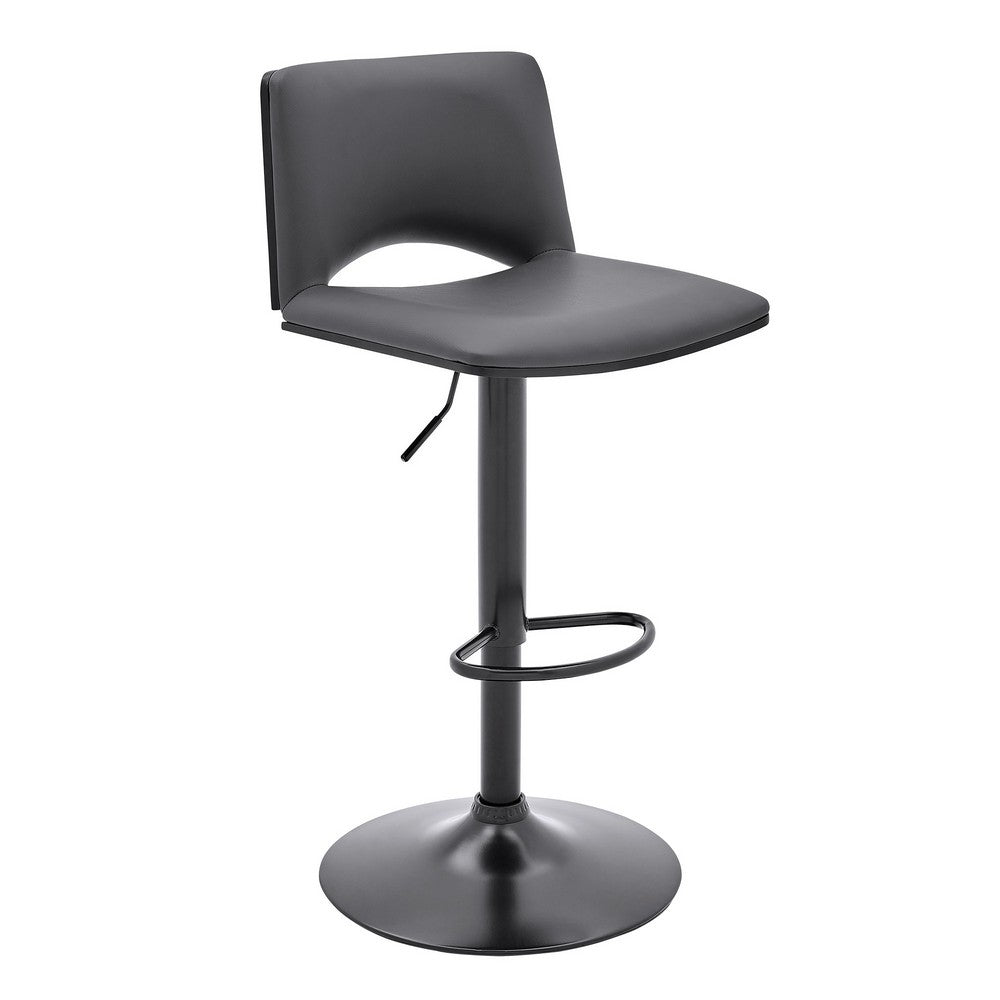 Thierry Adjustable Swivel Gray Faux Leather and Black Metal Bar Stool By Casagear Home BM246077