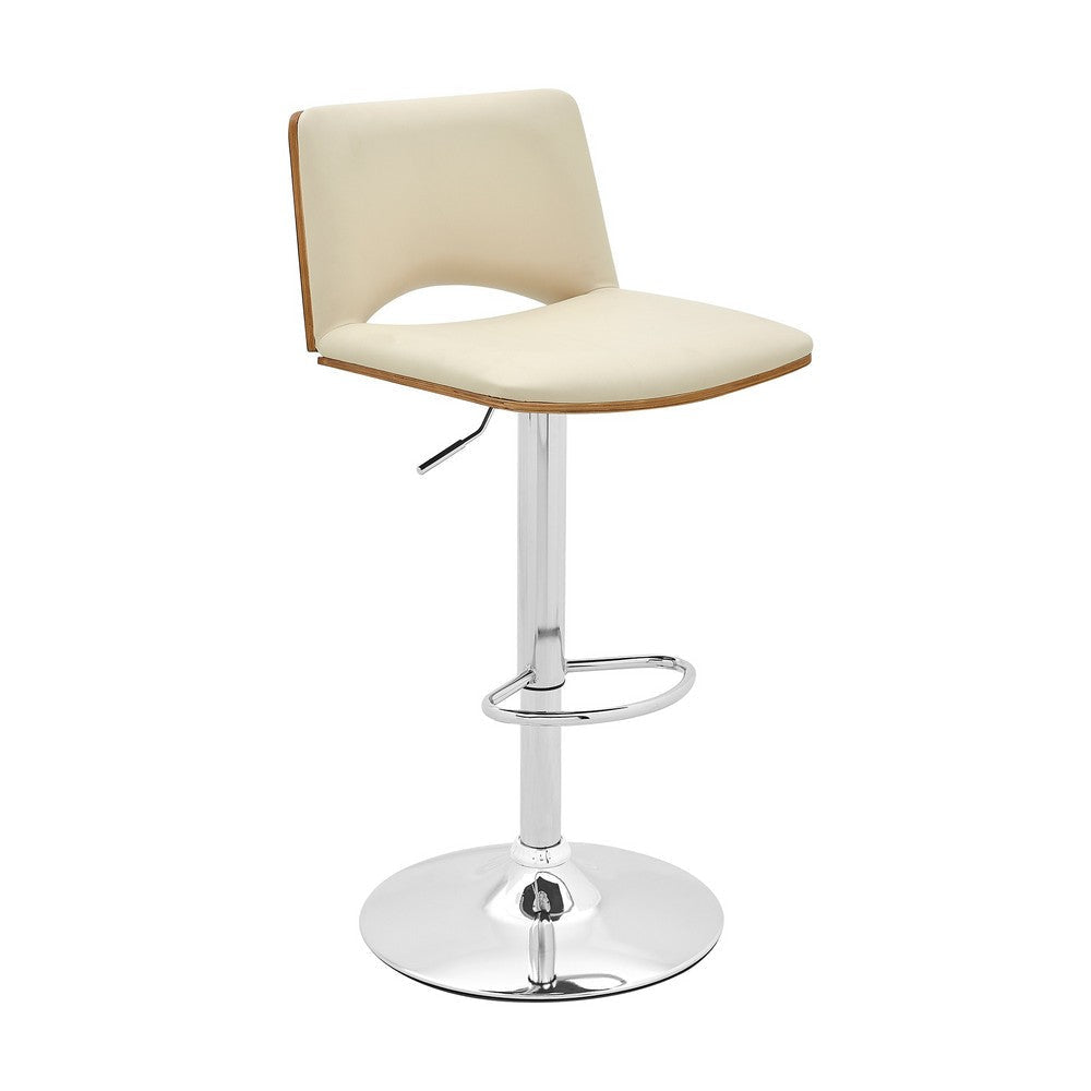 Thierry Adjustable Swivel Cream Faux Leather with Walnut Back and Chrome Bar Stool By Casagear Home