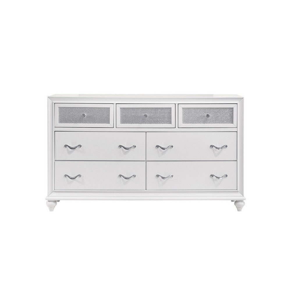 Dresser with 7 Drawers and Glitter Acrylic Front White By Casagear Home BM246084