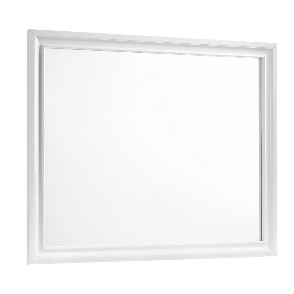 Wall Mirror with Rectangular Molded Wooden Frame, White By Casagear Home