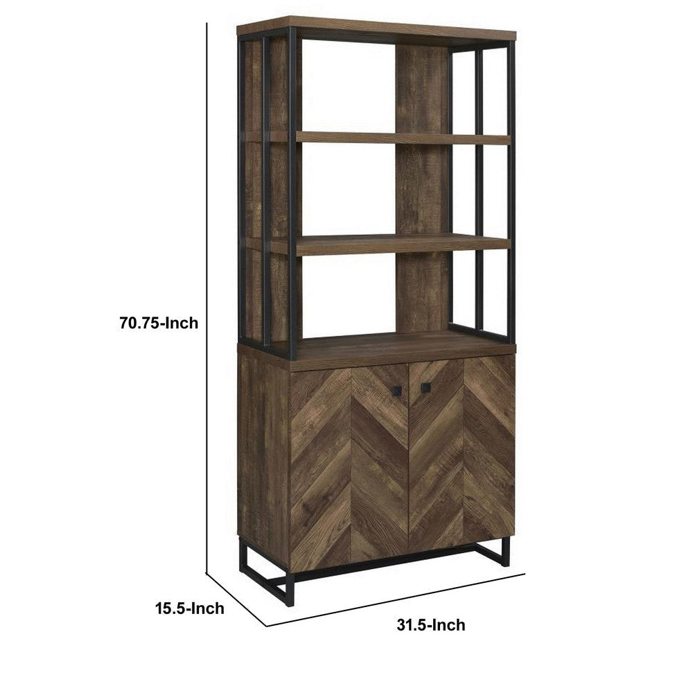 Wooden Bookcase with 3 Tier Shelves and 2 Doors Brown By Casagear Home BM246099