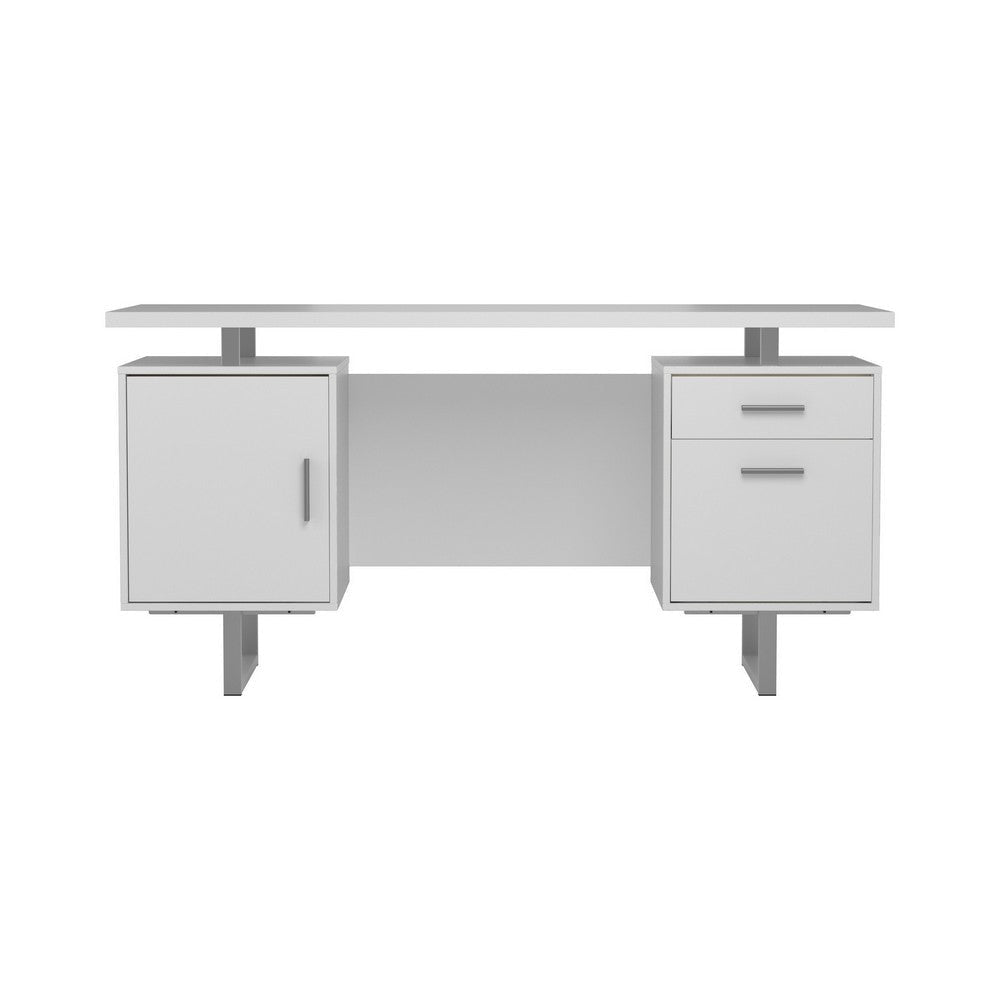 Wooden Office Desk with Floating Top and File Cabinet White By Casagear Home BM246102