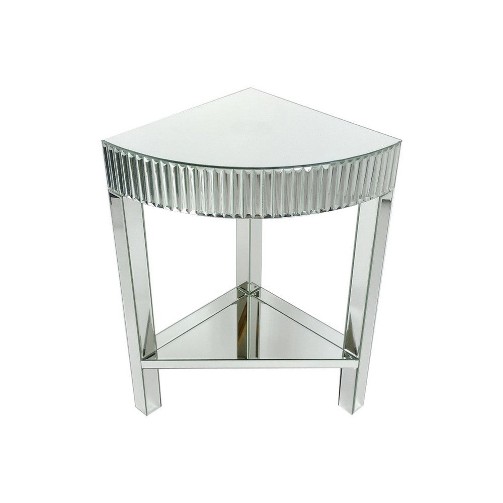 Corner Table with Beveled Mirror Frame and Open Bottom Shelf Clear By Casagear Home BM246110