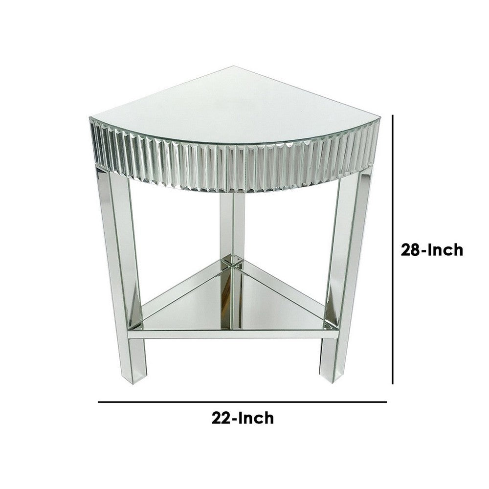 Corner Table with Beveled Mirror Frame and Open Bottom Shelf Clear By Casagear Home BM246110