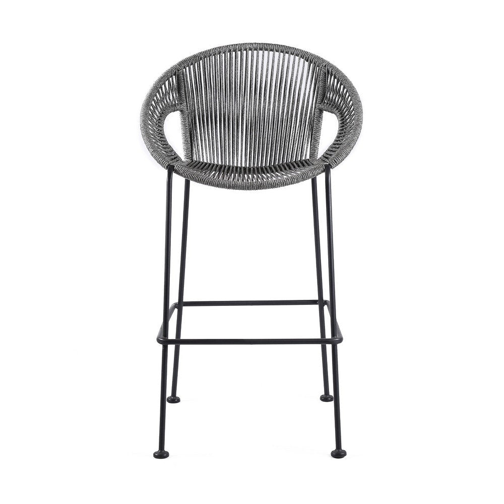 30 Inch Indoor Outdoor Bar Stool with Rounded Rope Woven Seat Gray By Casagear Home BM246128