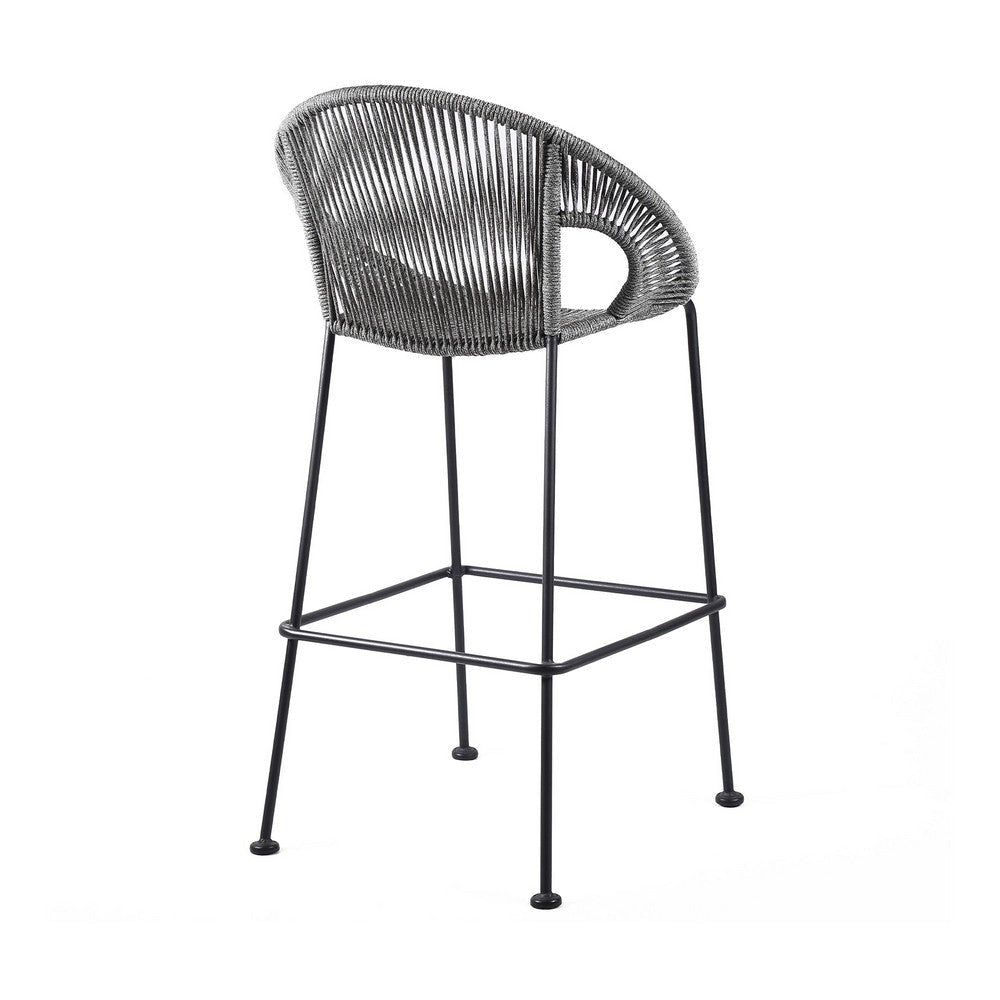 30 Inch Indoor Outdoor Bar Stool with Rounded Rope Woven Seat Gray By Casagear Home BM246128