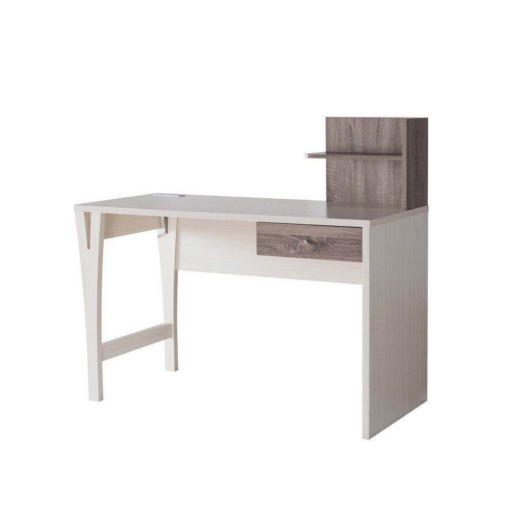 Wooden Desk with 1 Drawer and Side Shelf, Cream and Brown By Casagear Home