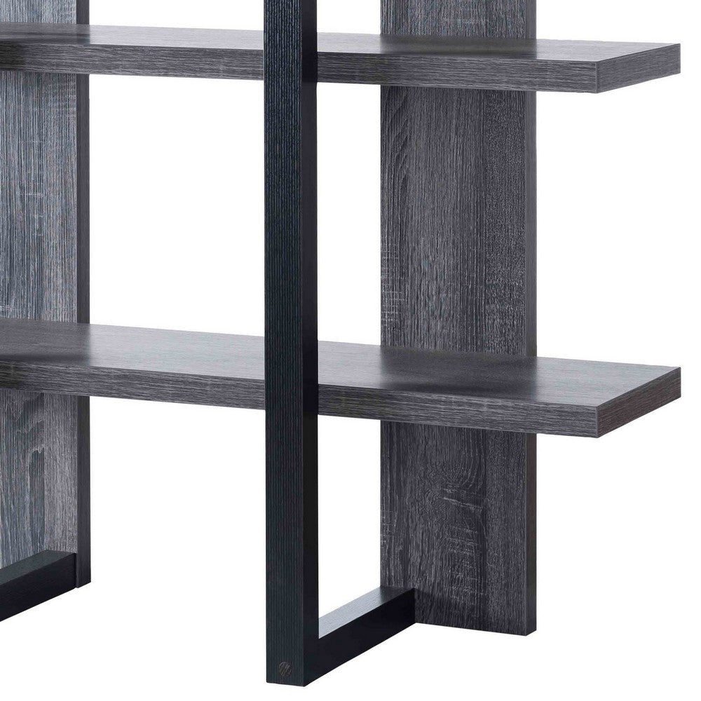 71 Inches Rectangular 4 Tier Wooden Bookcase Gray By Casagear Home BM246865