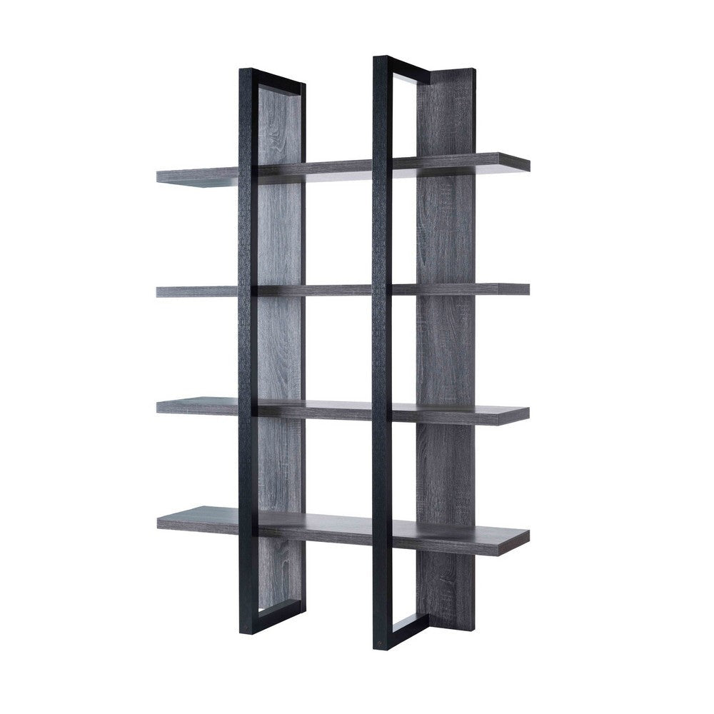 71 Inches Rectangular 4 Tier Wooden Bookcase, Gray By Casagear Home