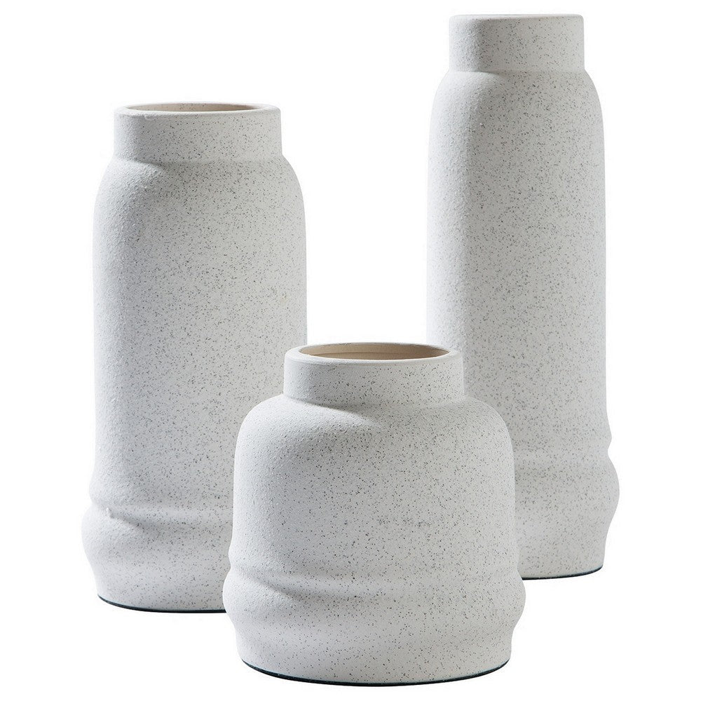 Vase with Elongated Textured Ceramic, Set of 3, White By Casagear Home