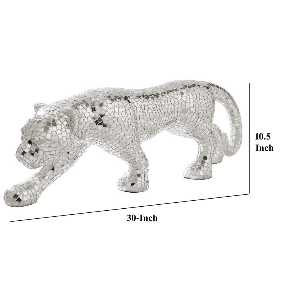 Mirrored Standing Panther with Glass Mosaic Pattern Silver By Casagear Home BM246971