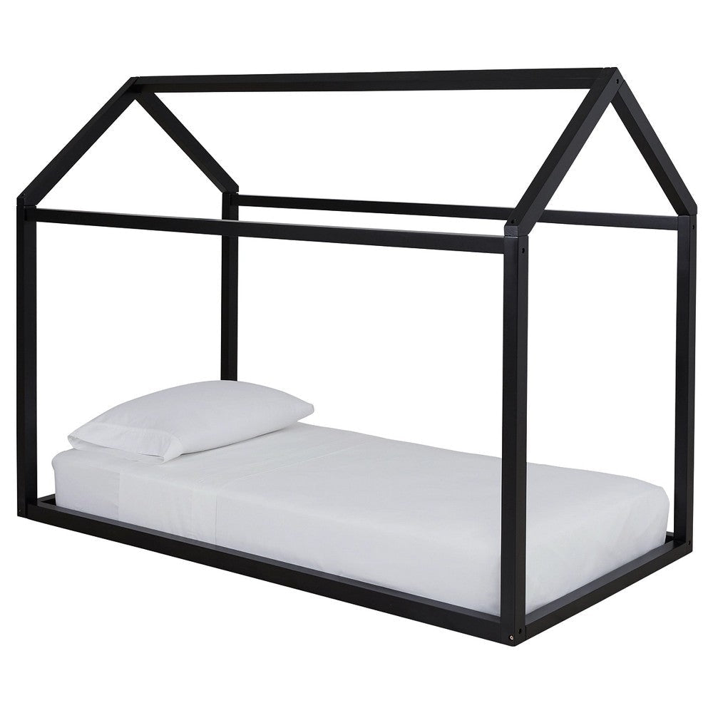 Twin Bed Frame with House Shaped Design Black By Casagear Home BM248079