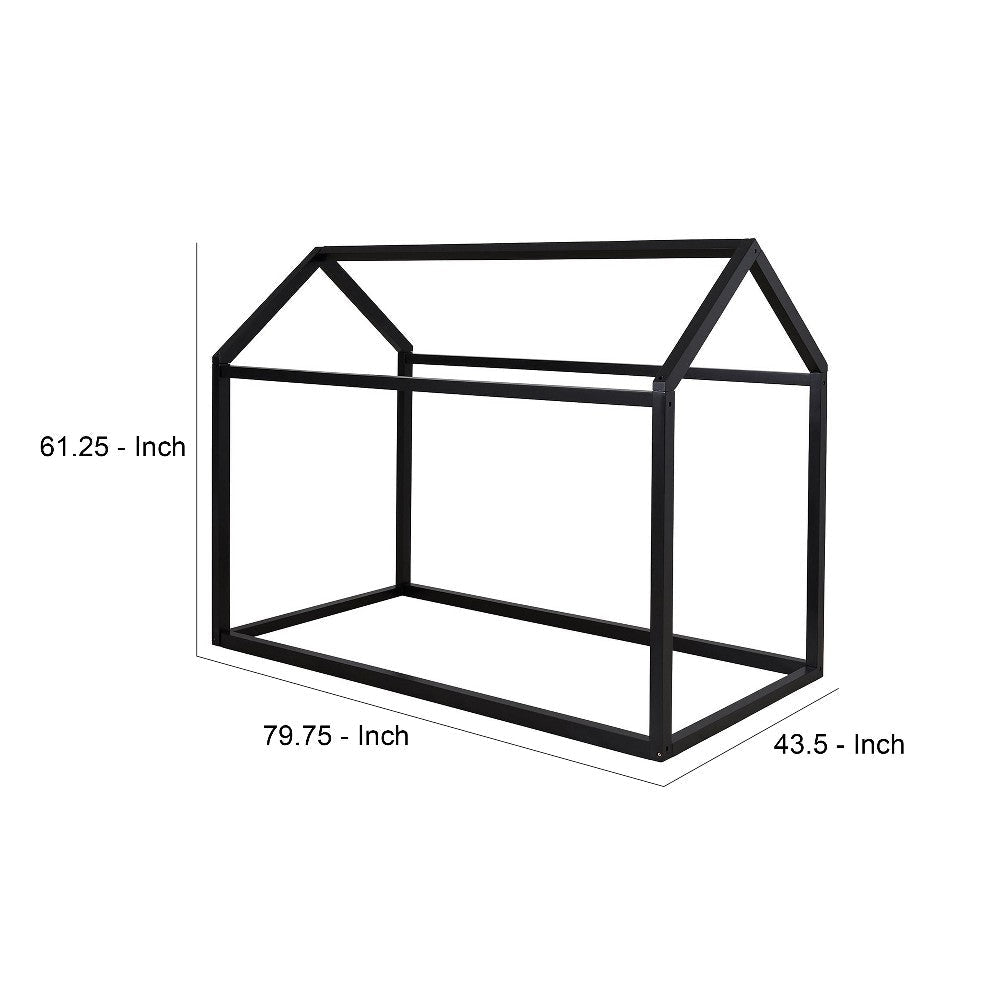 Twin Bed Frame with House Shaped Design Black By Casagear Home BM248079