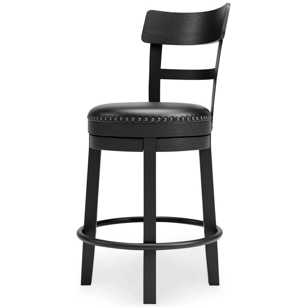 Solid Wood Counter Height Barstool 360 Degree Swivel Leatherette Seat Black By Casagear Home BM248093