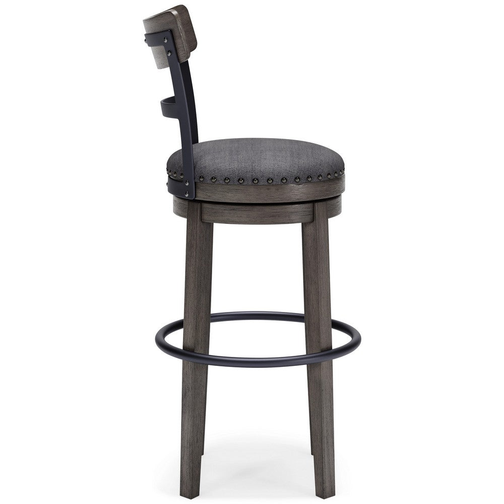 Swivel Barstool with Nailhead Trim and Curved Panel Back Tall Gray By Casagear Home BM248094