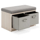 Storage Bench with Cushioned Top and 2 Fabric Baskets Gray By Casagear Home BM248105