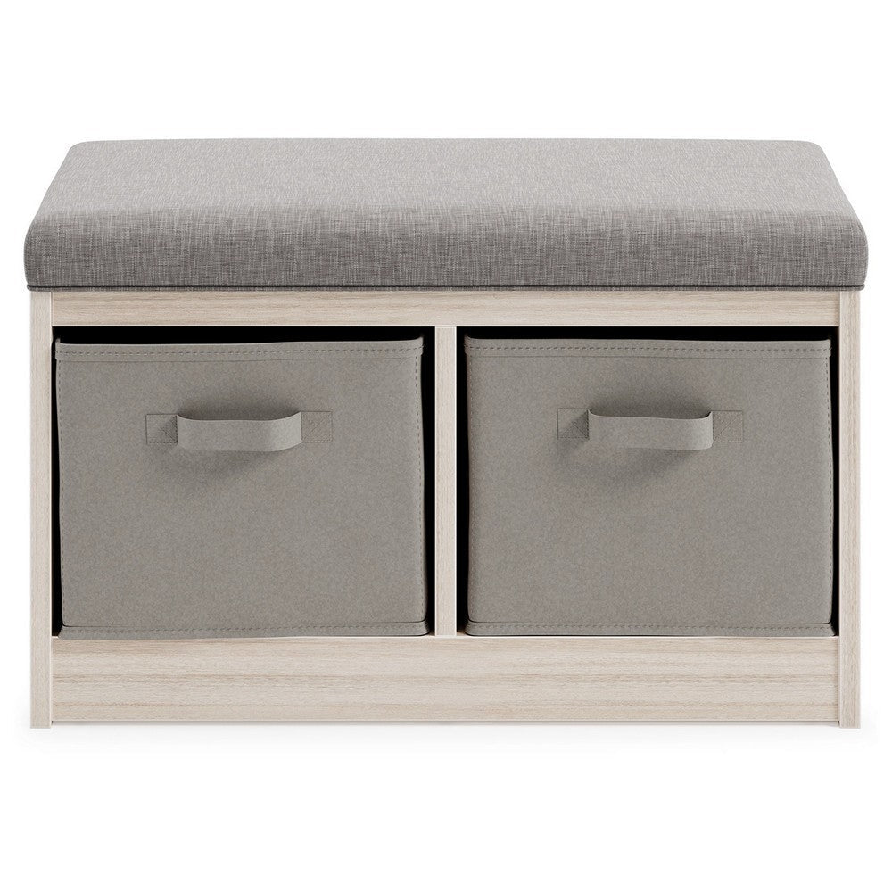 Storage Bench with Cushioned Top and 2 Fabric Baskets Gray By Casagear Home BM248105