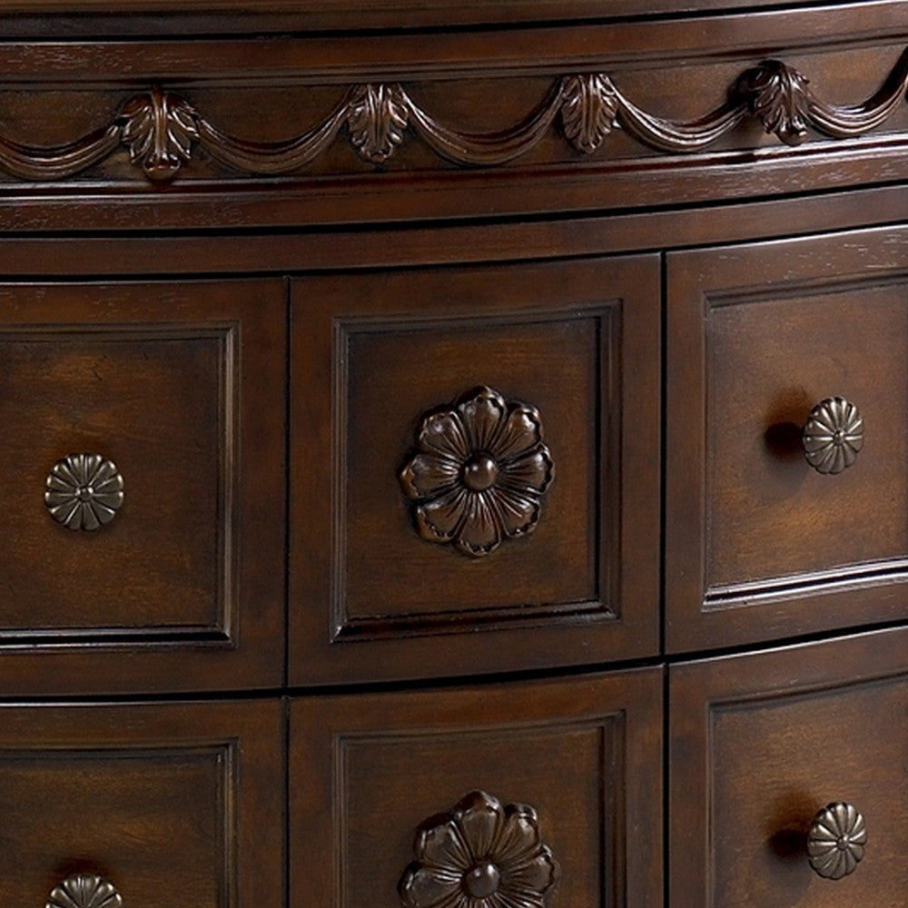 Nightstand with 3 Drawer and Ornate Carved Applique Brown By Casagear Home BM248120