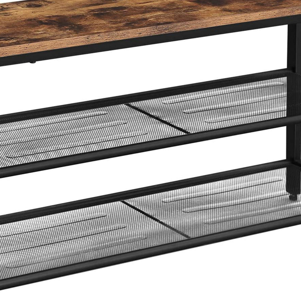 Wooden Shoe Bench with 2 Open Mesh Shelves Brown and Black By Casagear Home BM248132