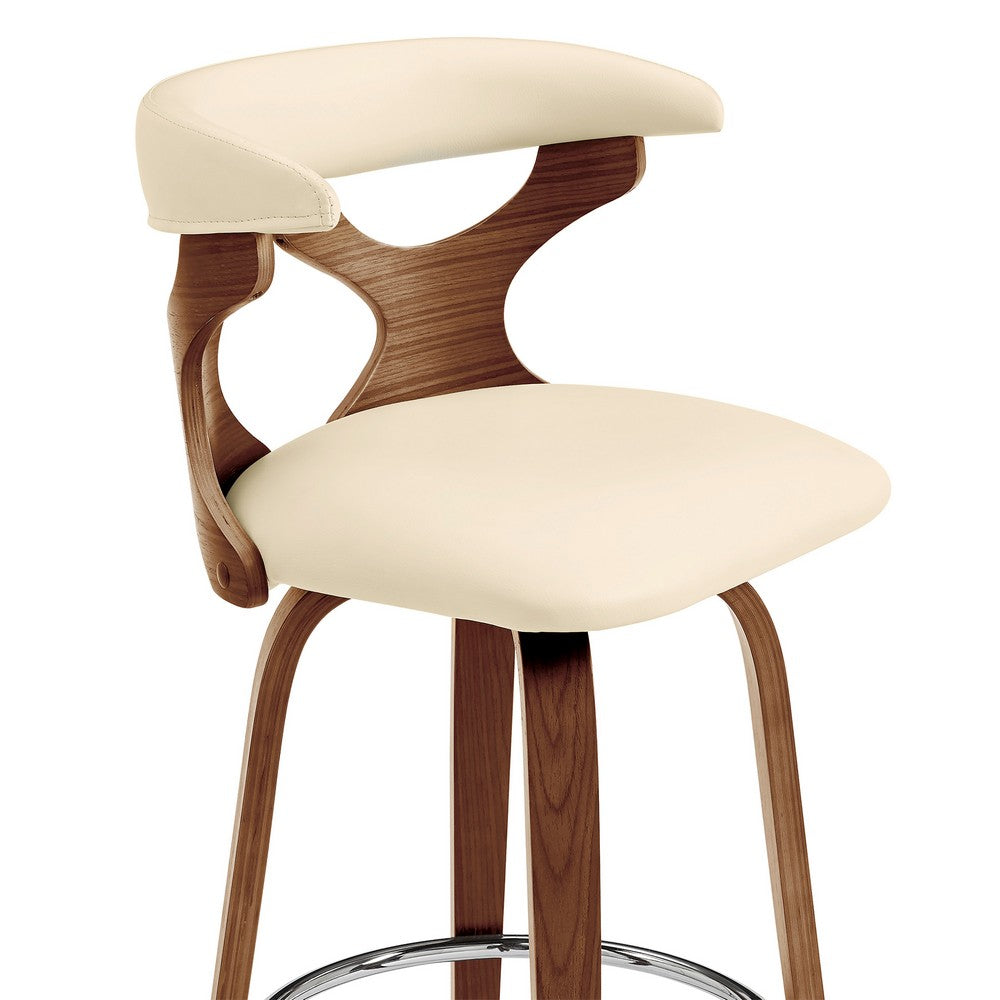 30 Inch Faux Leather Swivel Bar Stool Brown and Cream By Casagear Home BM248143