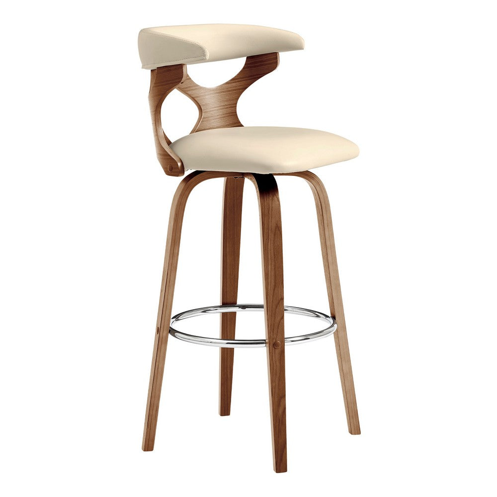 30 Inch Faux Leather Swivel Bar Stool Brown and Cream By Casagear Home BM248143