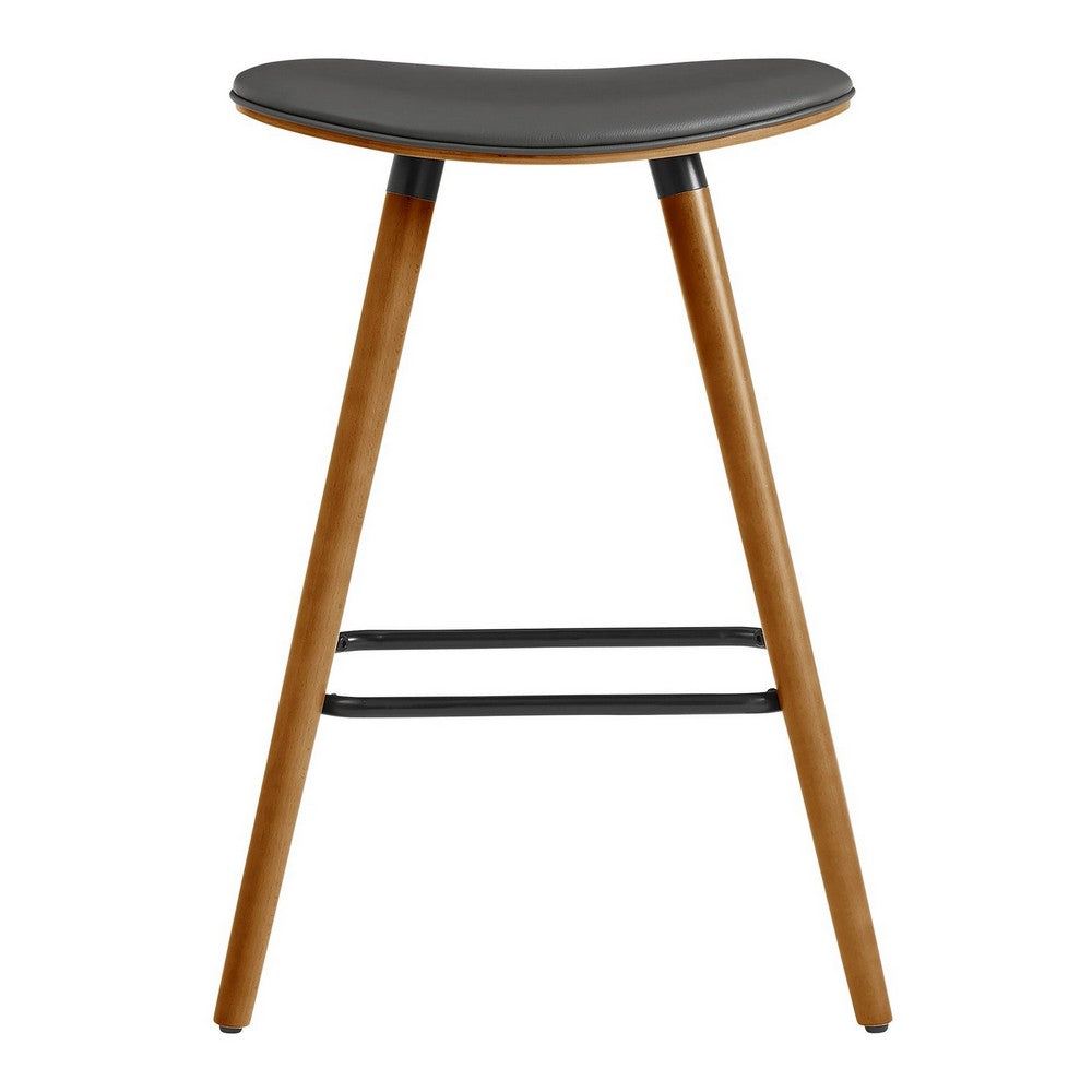 26 Inch Faux Leather Counter Height Backless Bar Stool Brown and Gray By Casagear Home BM248146