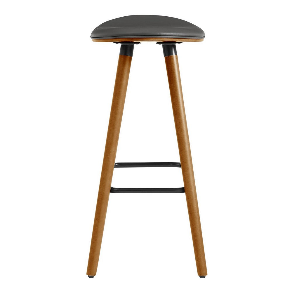 26 Inch Faux Leather Counter Height Backless Bar Stool Brown and Gray By Casagear Home BM248146