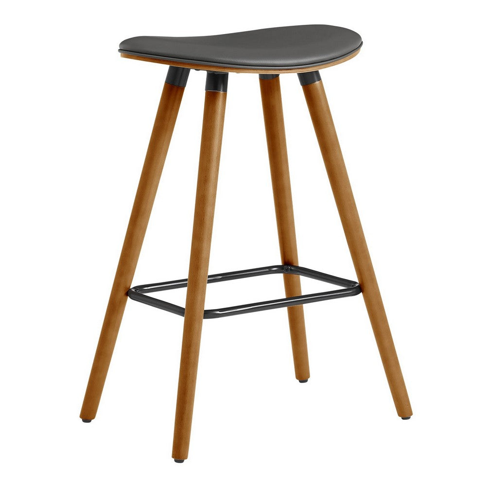 26 Inch Faux Leather Counter Height Backless Bar Stool Brown and Gray By Casagear Home BM248146