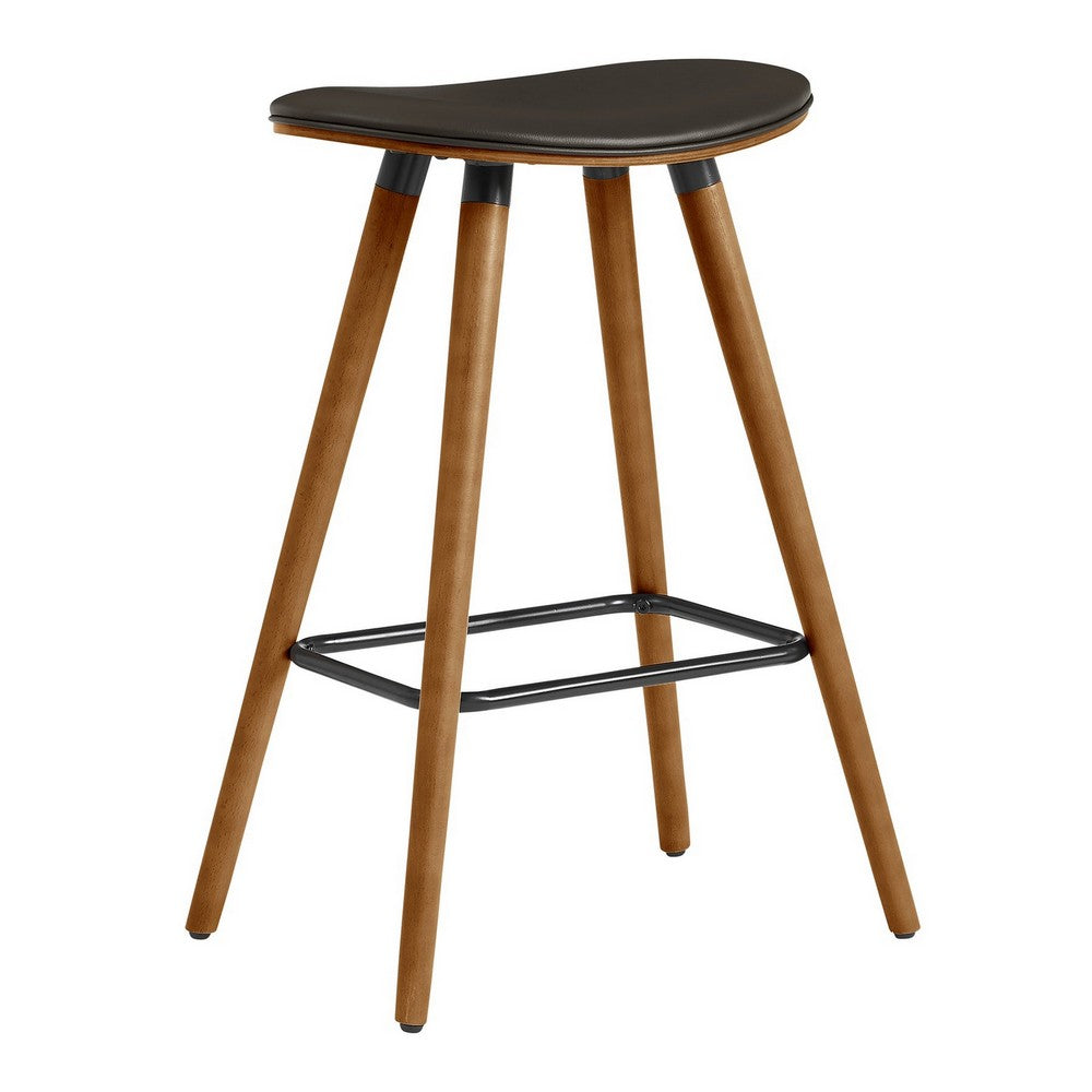 26 Inch Faux Leather Counter Height Backless Bar Stool Brown By Casagear Home BM248148