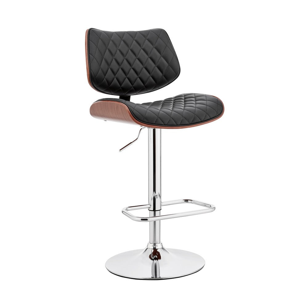 Metal and Faux Leather Adjustable Bar Stool Black and Silver By Casagear Home BM248172