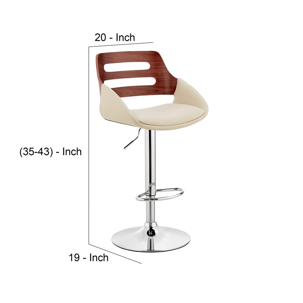 Faux Leather Adjustable Swivel Bar Stool, Walnut and Cream By Casagear Home