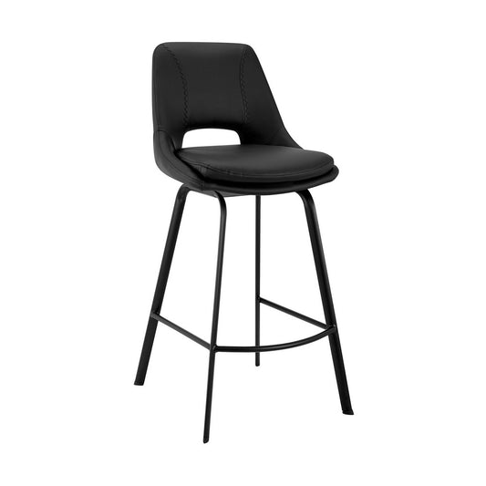 30 Inch Open Back Leatherette Swivel Bar Stool, Black By Casagear Home