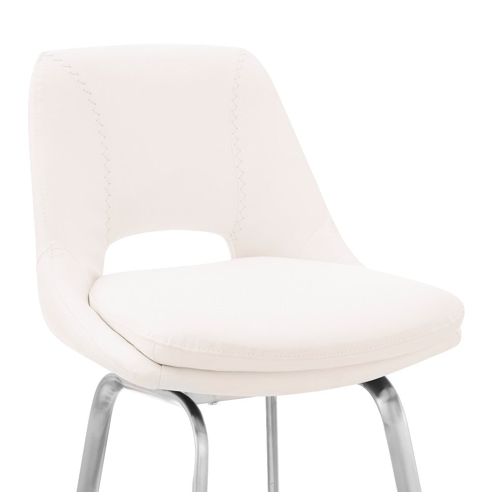 26 Inch Open Back Leatherette Swivel Counter Stool White and Silver By Casagear Home BM248238