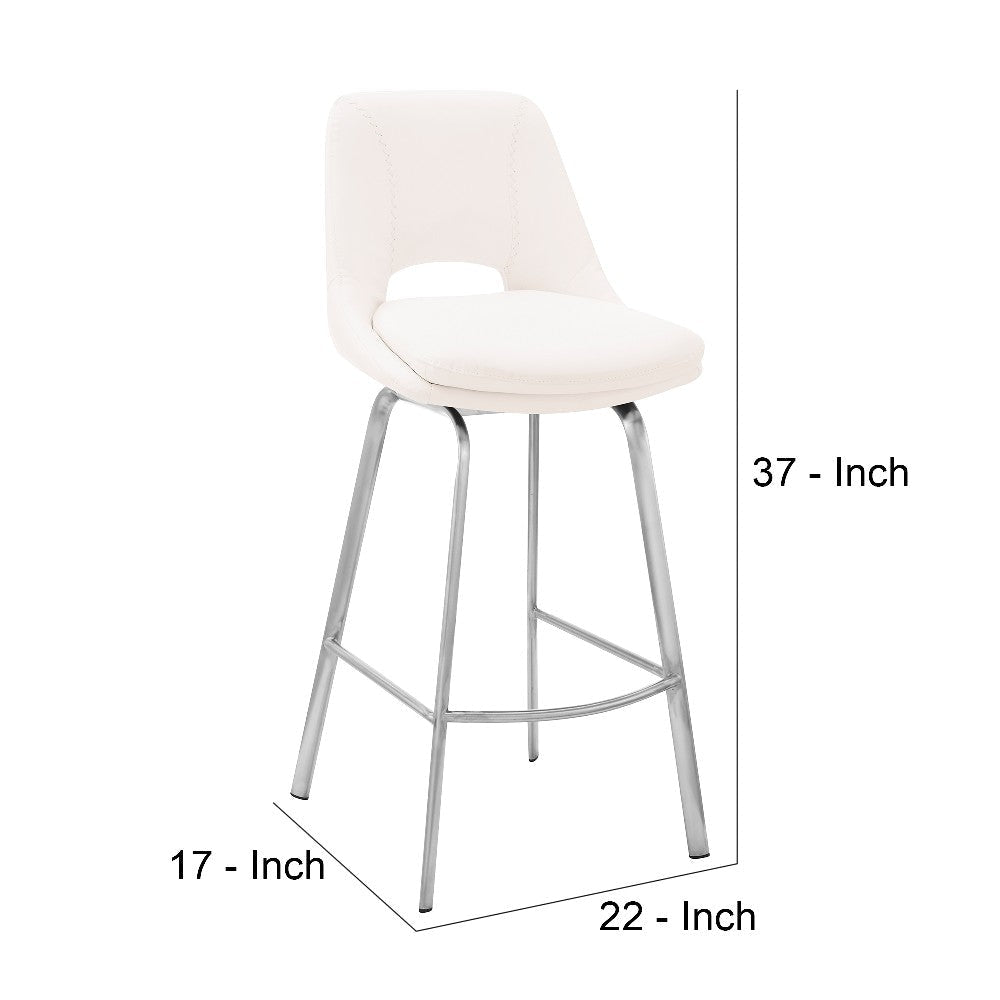 26 Inch Open Back Leatherette Swivel Counter Stool White and Silver By Casagear Home BM248238