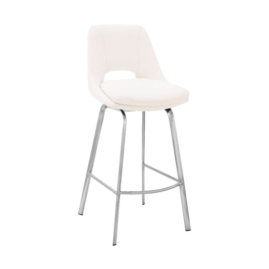 26 Inch Open Back Leatherette Swivel Counter Stool, White and Silver By Casagear Home