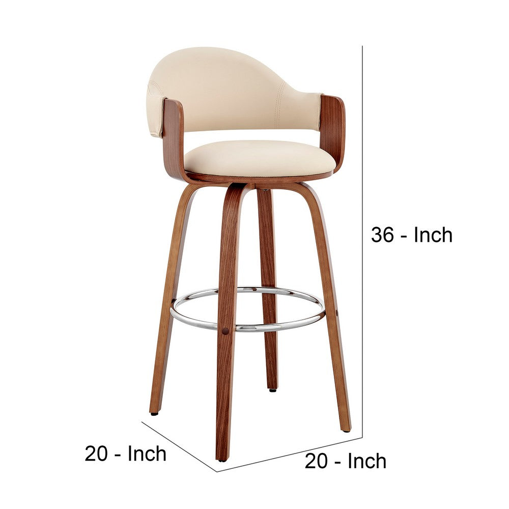 26 Inch Leatherette Barstool with Curved Back Cream and Brown By Casagear Home BM248260