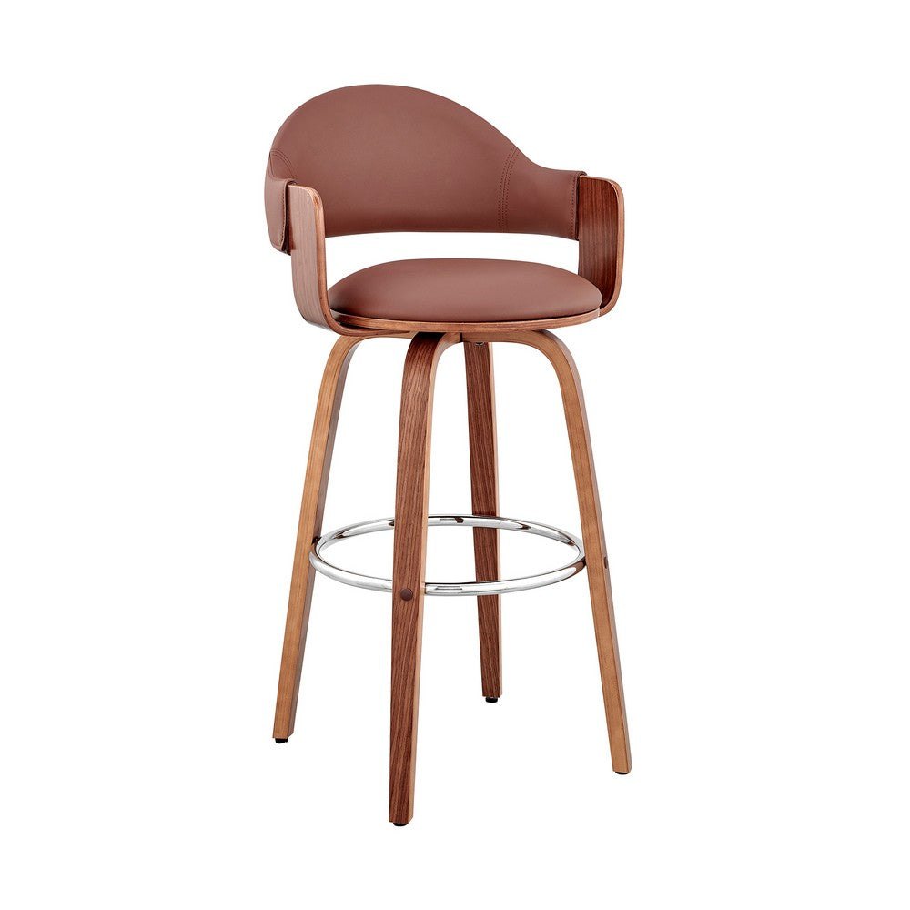 26 Inch Leatherette Barstool with Curved Cushioned Back Brown By Casagear Home BM248264