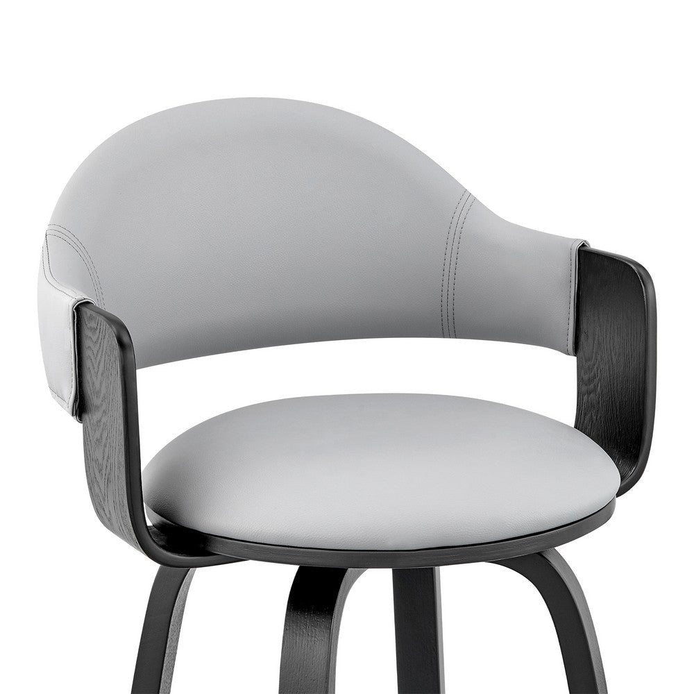 26 Inch Leatherette Barstool with Curved Back Gray and Black By Casagear Home BM248268