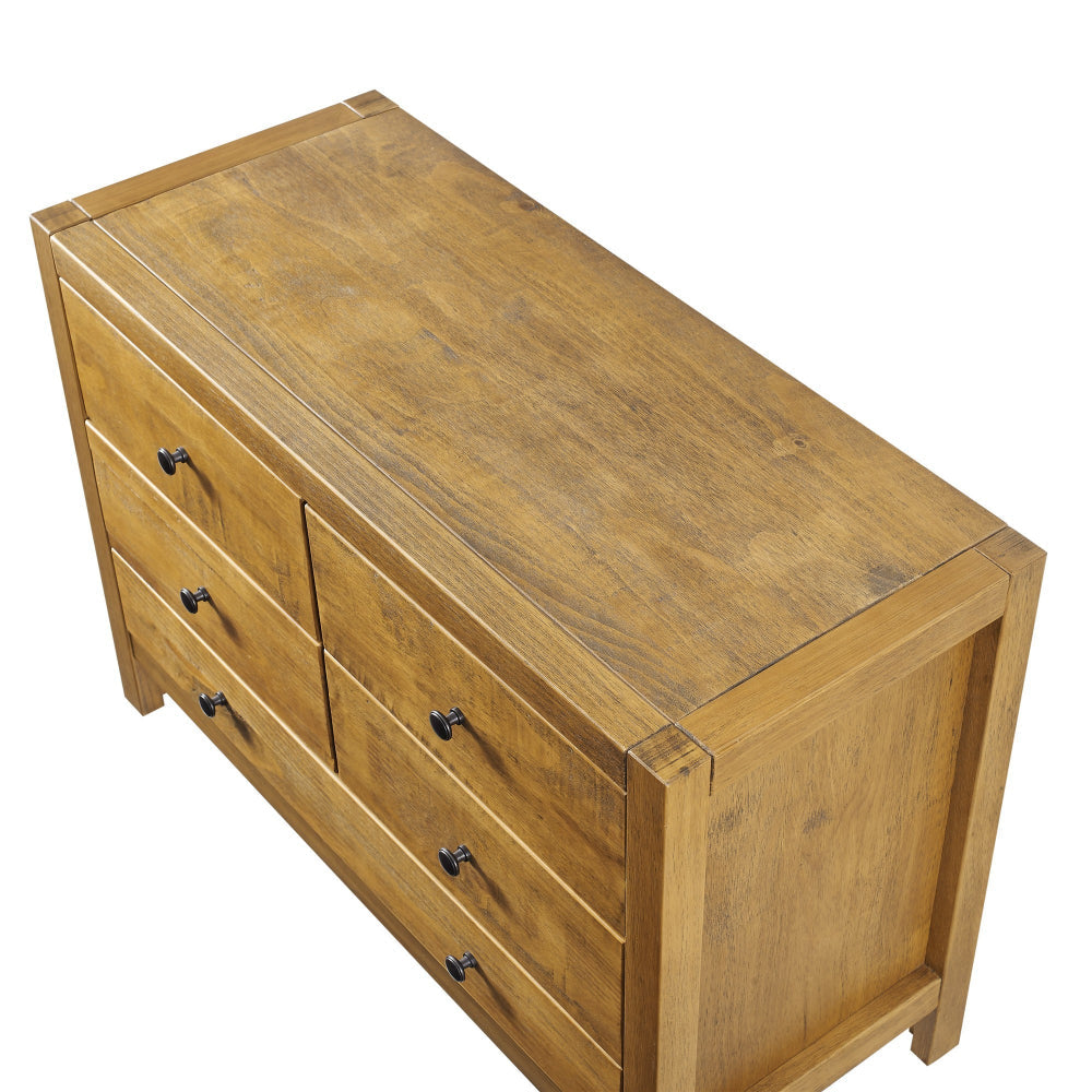 Wooden Dresser with Grain Details and 5 Drawers Oak Brown By Casagear Home BM249326