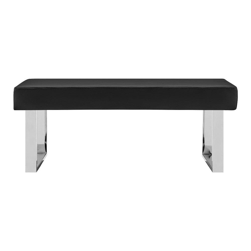 48 Inch Bench with Leatherette Padded Seat and Metal Frame Black By Casagear Home BM249435