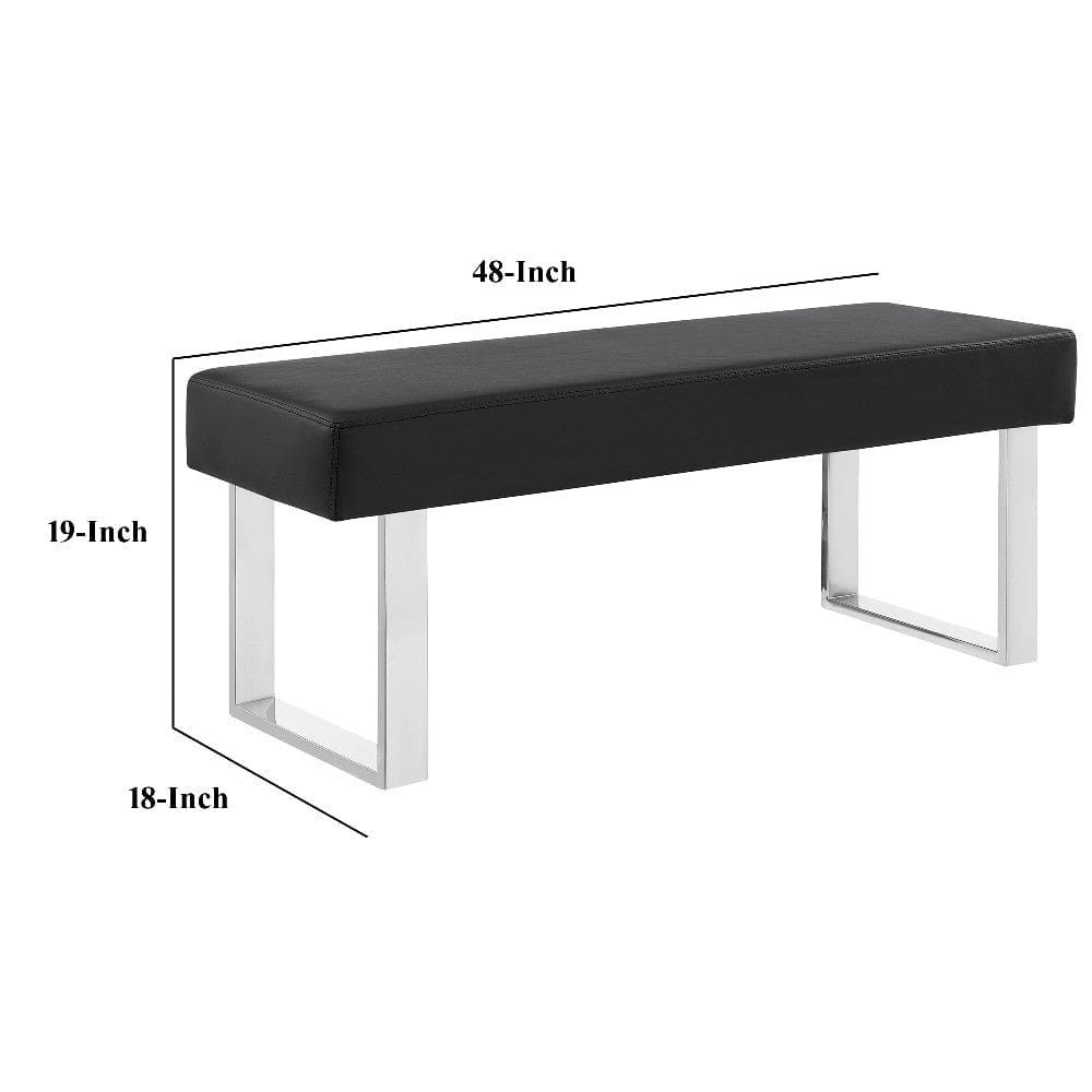 48 Inch Bench with Leatherette Padded Seat and Metal Frame Black By Casagear Home BM249435