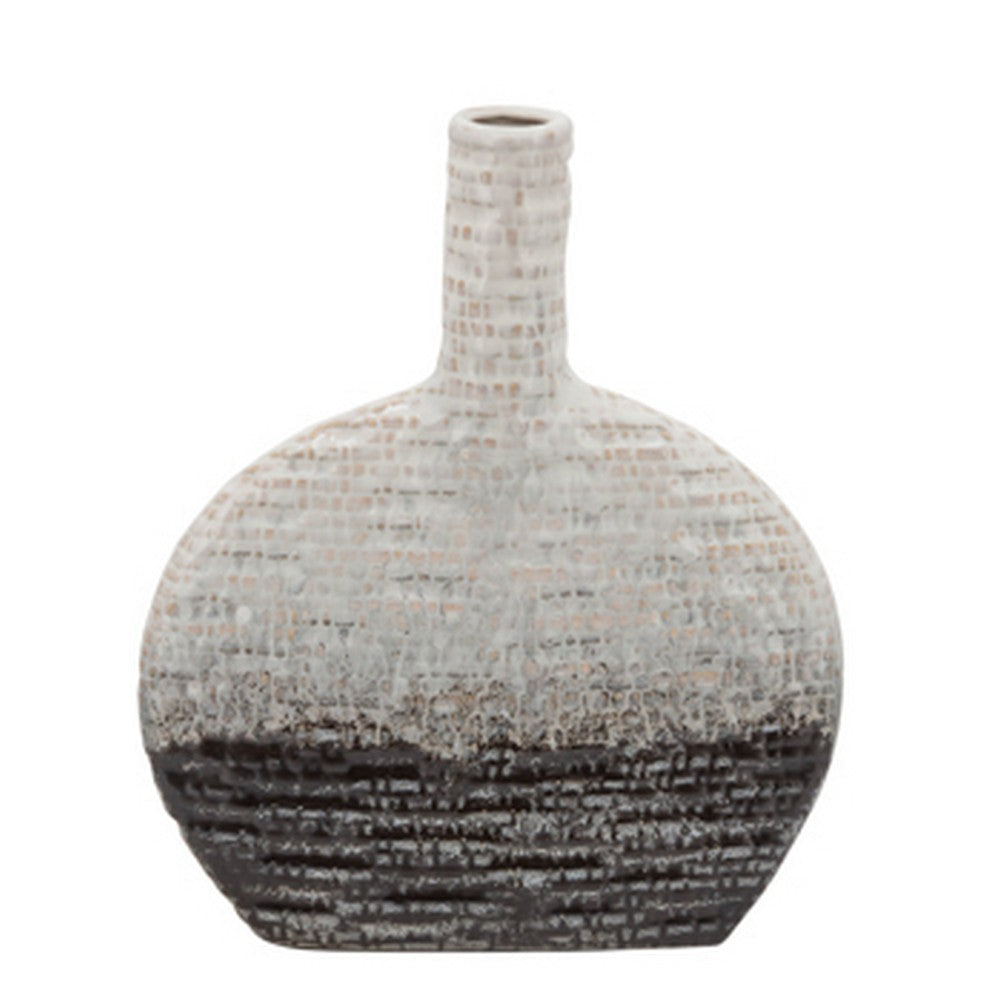 Vase with Bellied Shape and Textured Details, Gray By Casagear Home