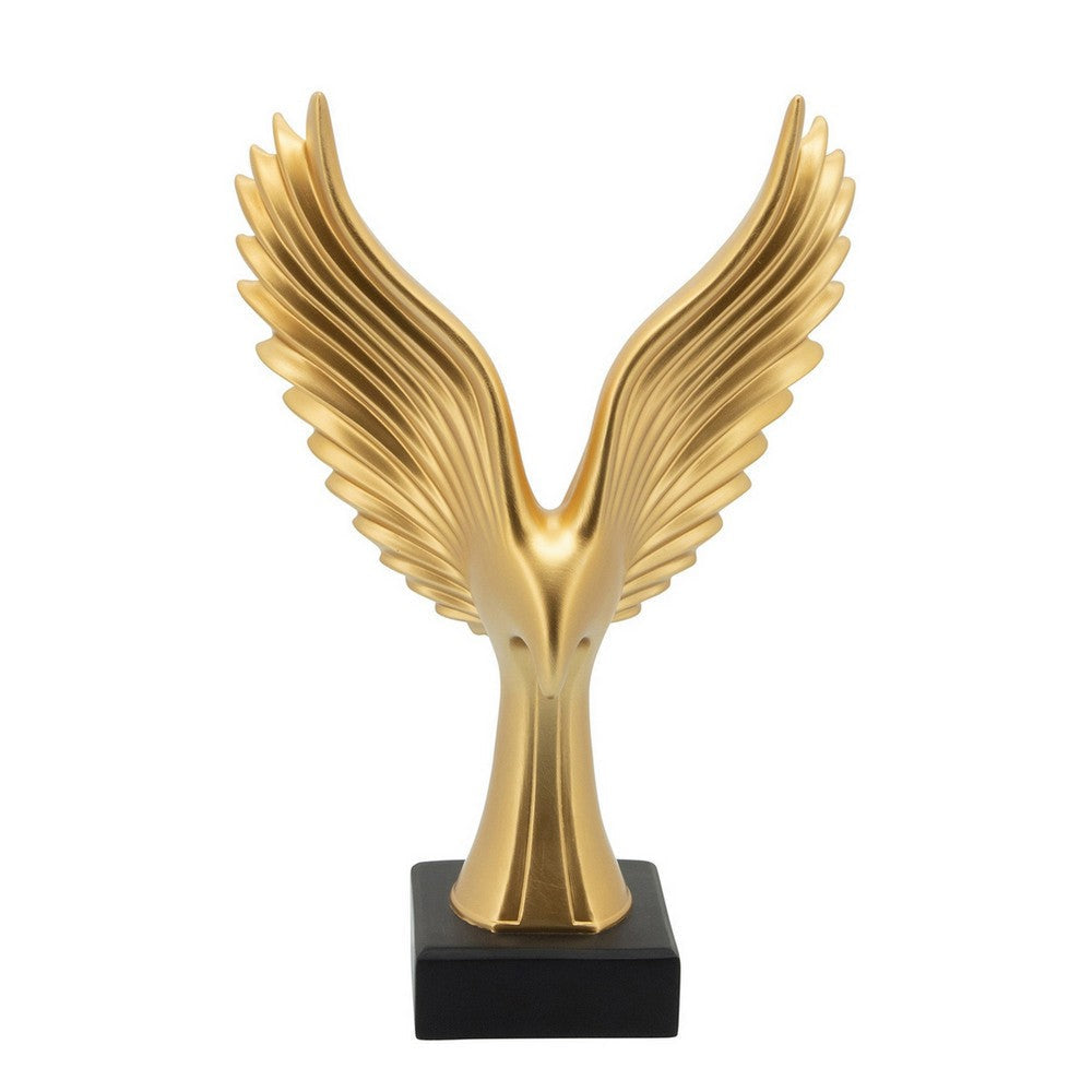 20 Inch Resin Eagle Design Table Decor with Block Base Gold By Casagear Home BM249490