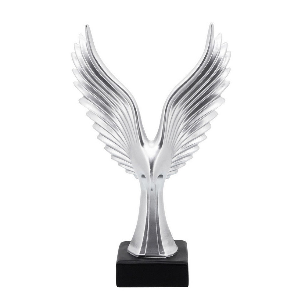 20 Inch Resin Eagle Design Table Decor with Block Base Silver By Casagear Home BM249492