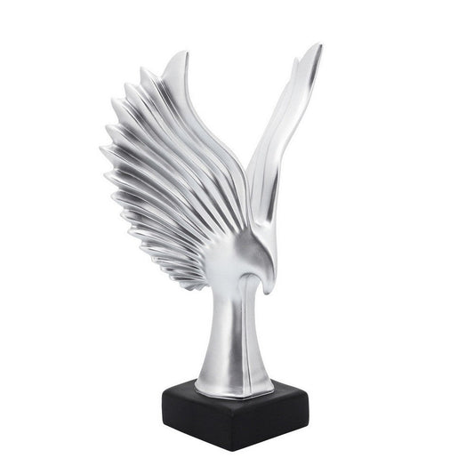 20 Inch Resin Eagle Design Table Decor with Block Base, Silver By Casagear Home