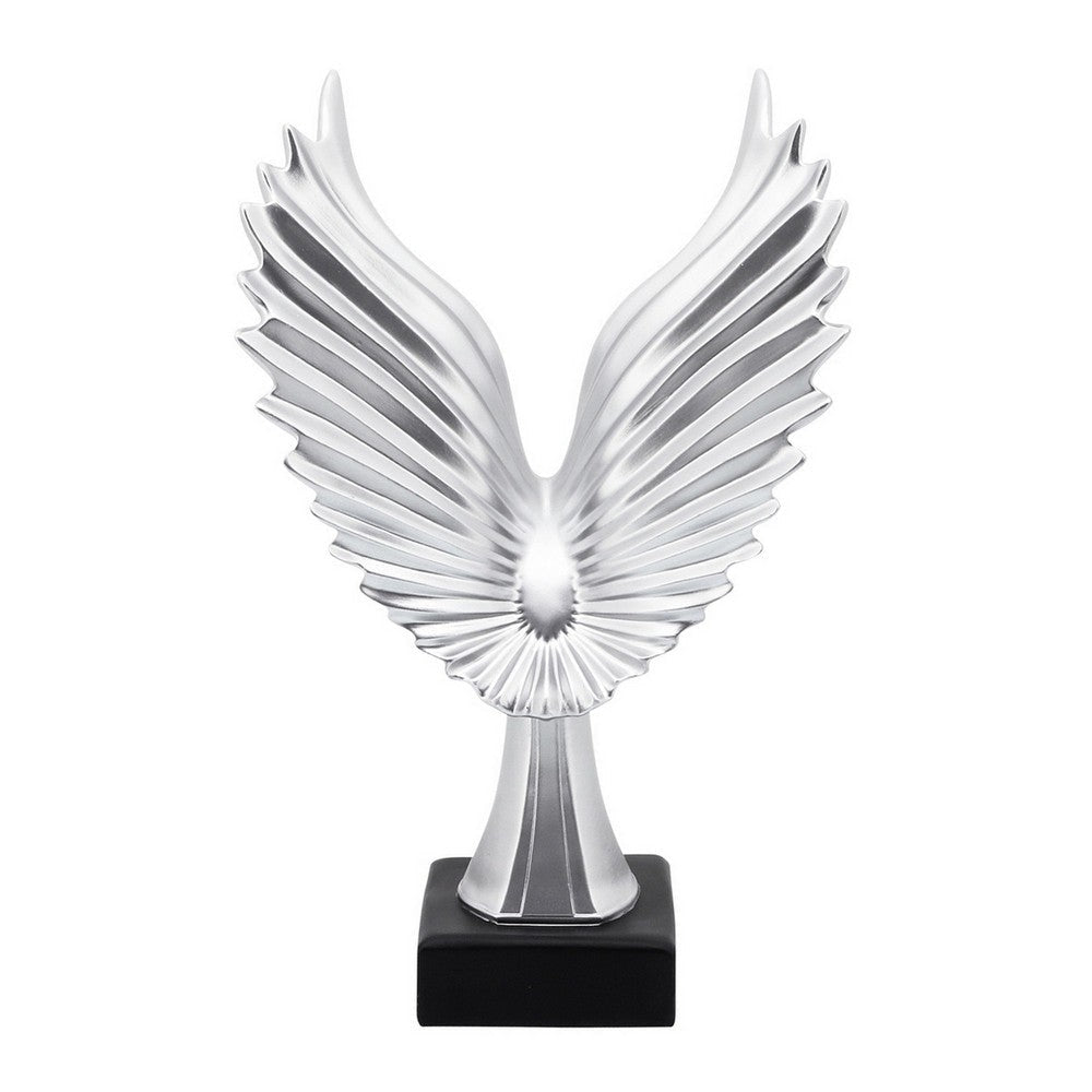 20 Inch Resin Eagle Design Table Decor with Block Base Silver By Casagear Home BM249492